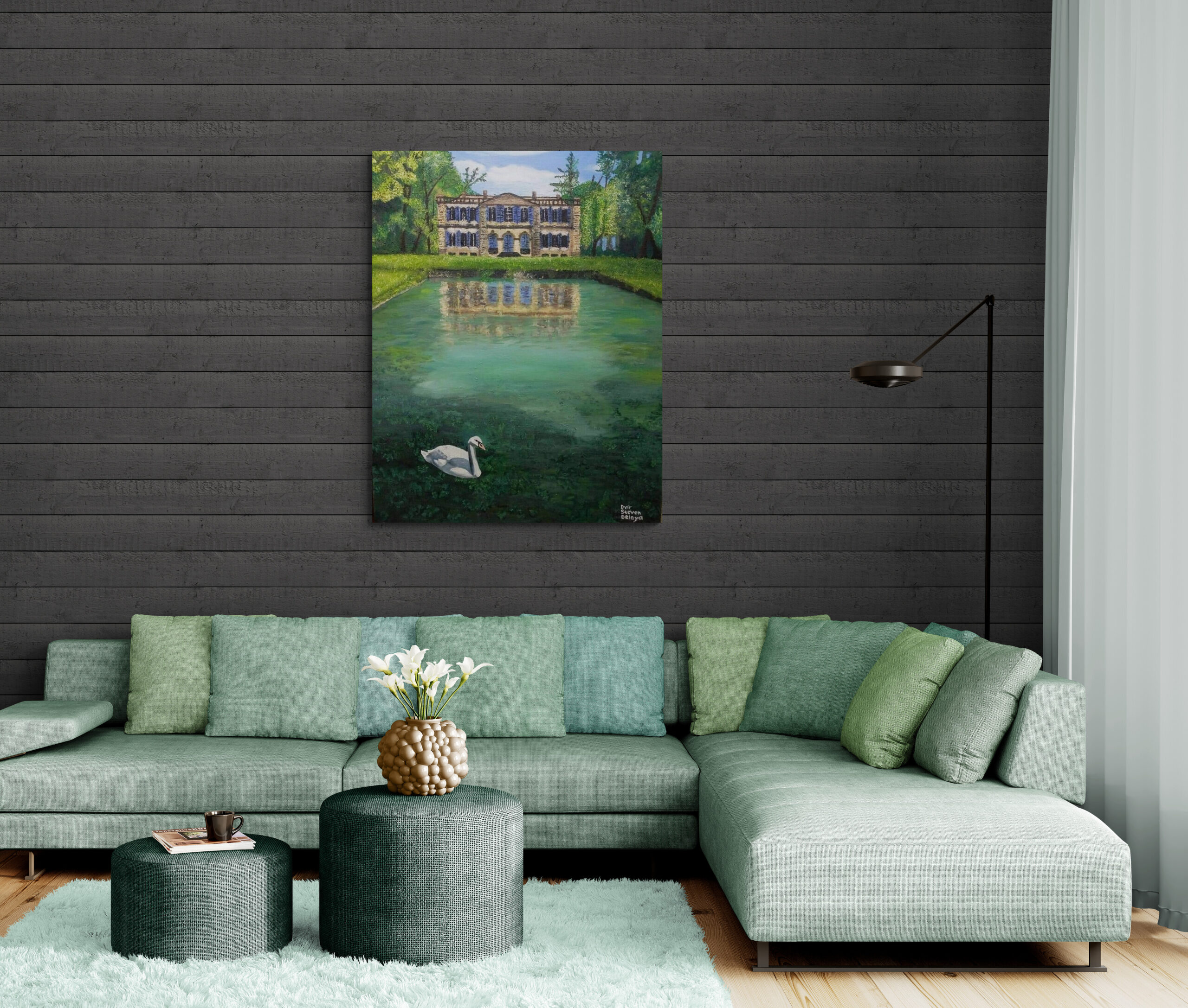 בית באגם עם ברבור (הדפס) – תמונה 2